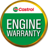 A circular emblem with a yellow border features the word Castrol with its logo at the top, above the words ENGINE WARRANTY in bold white text on a green background. EuroMechanic | Redline Automotive | Top Reviewed Auto Repair Shop in Scarborough | Visit redlineautomotive.ca